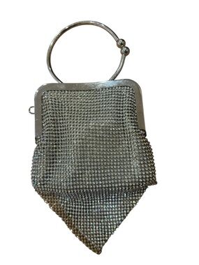 Silver Crystal Mesh Evening Wristlet Bag